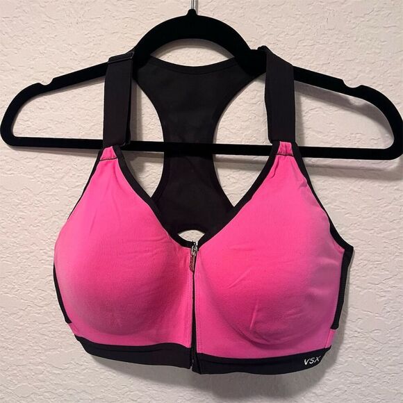 Victoria's Secret VSX Sports Bra Pink M High Support Front Zip Racerback - Picture 1 of 8
